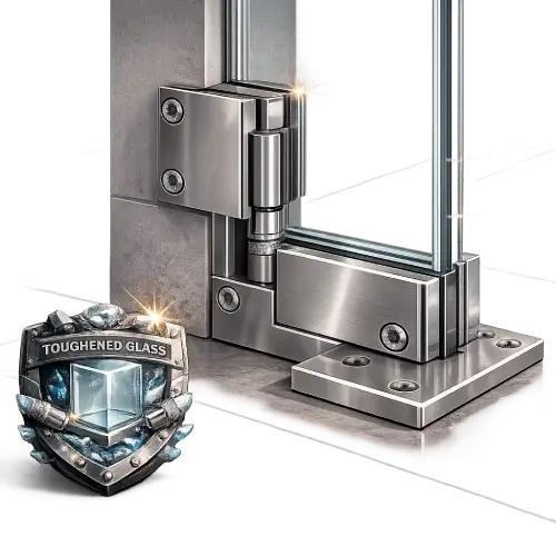Patch fittings compatible with toughened glass door systems