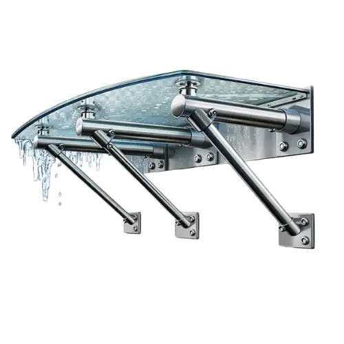 Glass canopy supported with durable stainless steel brackets