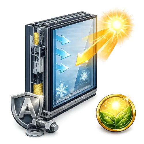 Energy-efficient insulated glass panels used in modern unitized curtain wall facade system