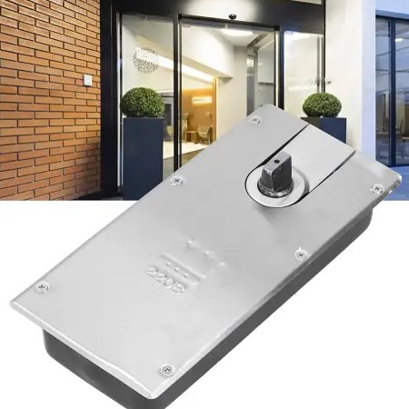 Floor spring door system for smooth and controlled glass door closing in commercial entrances