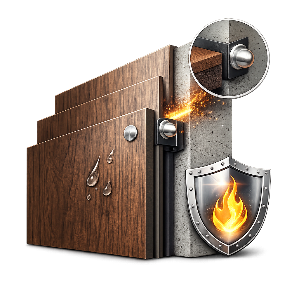 High durability HPL cladding panels for modern exterior building facade systems