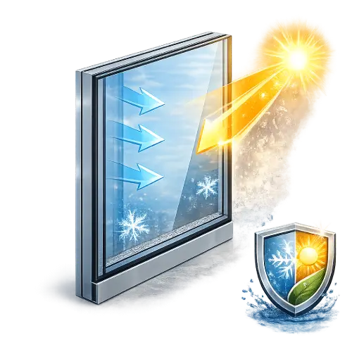 High-performance architectural glass glazing used in modern curtain wall facade systems