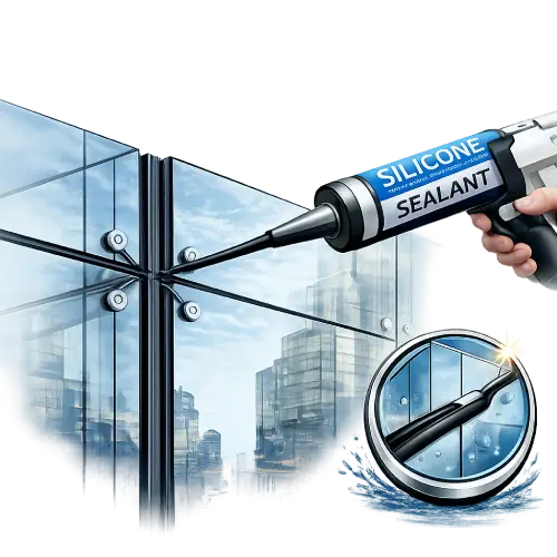 High-strength structural silicone bonding used in structural glazing facade systems