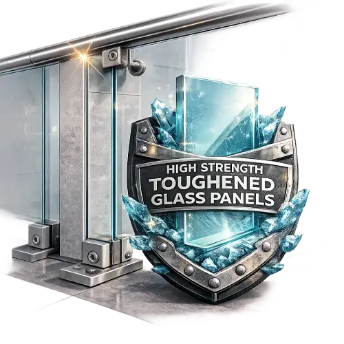 High-strength toughened glass panels used in glass balustrade systems