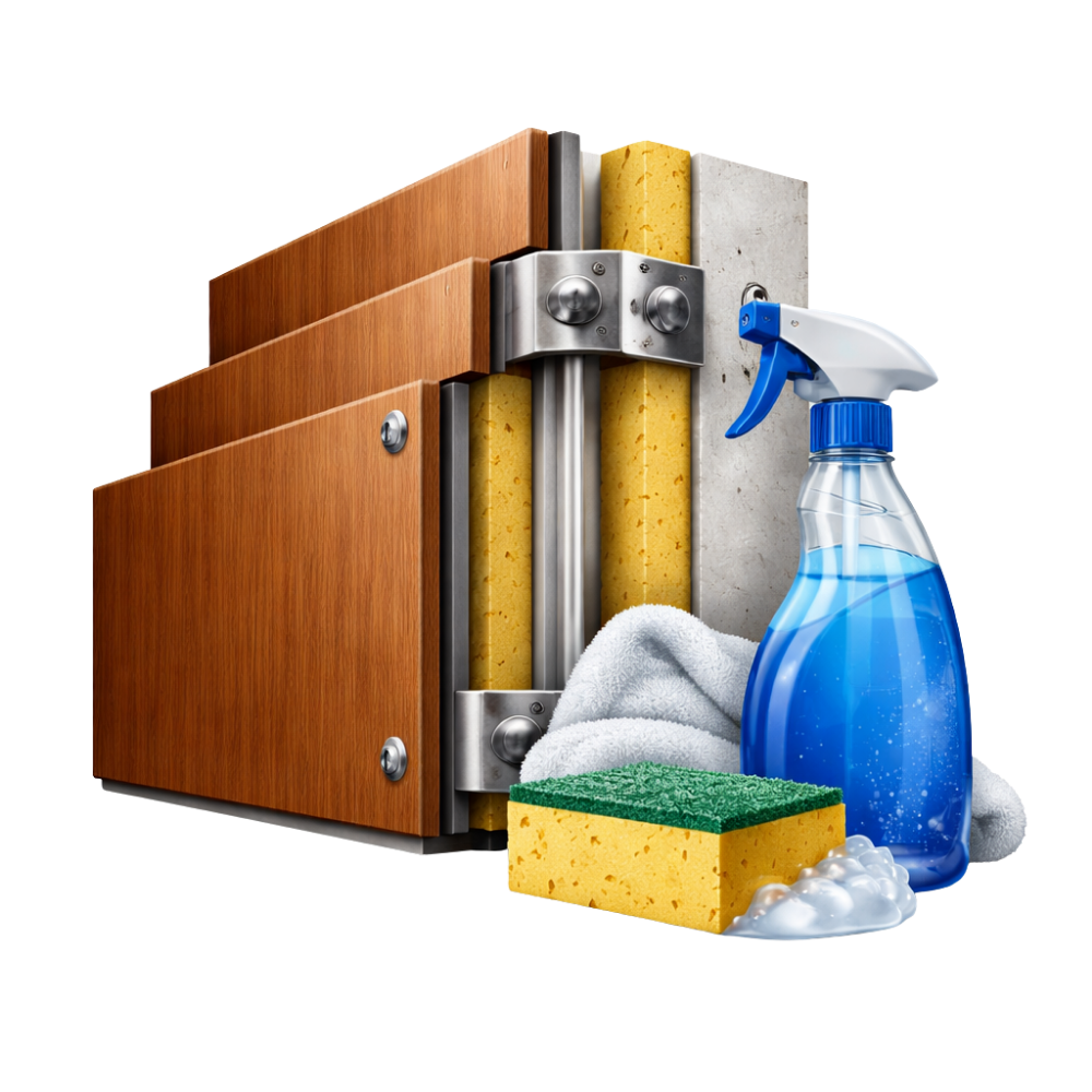 Low maintenance HPL cladding system for modern architectural building exteriors