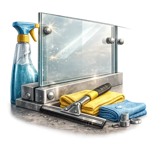 Low-maintenance glass balustrade surfaces for residential and commercial buildings