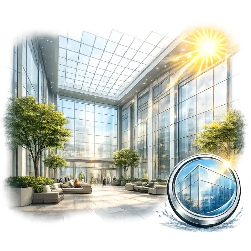 Structural glass facade system designed for maximum natural daylight penetration