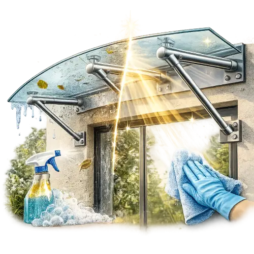 Low maintenance glass canopy system for building entrances