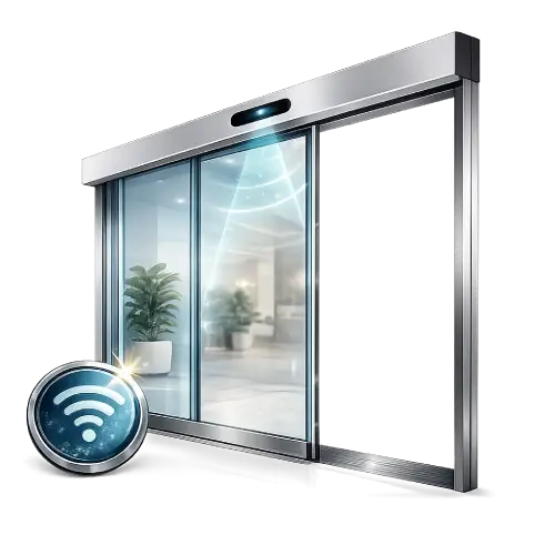 Automatic sliding glass door with motion sensor operation
