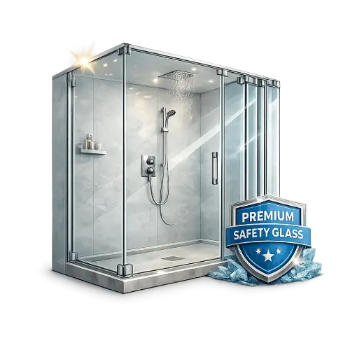 Premium toughened safety glass used in modern shower enclosures