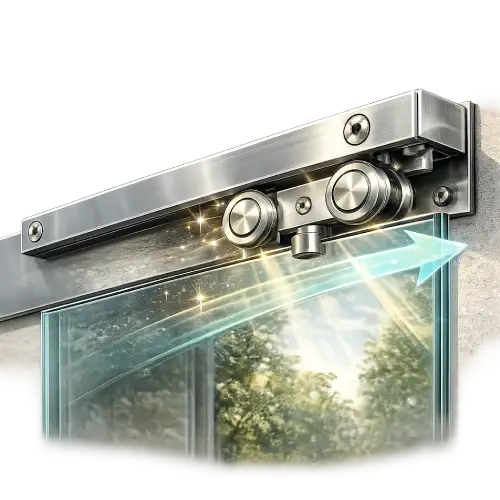 Smooth sliding glass door mechanism with precision track system