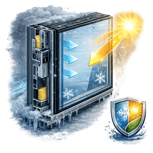 Weather-resistant aluminium and glass unitized curtain wall system for commercial buildings