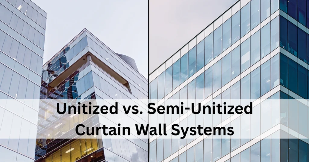 Unitized vs semi-unitized curtain wall systems comparison in commercial building facade design