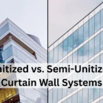 Unitized vs semi-unitized curtain wall systems comparison in commercial building facade design
