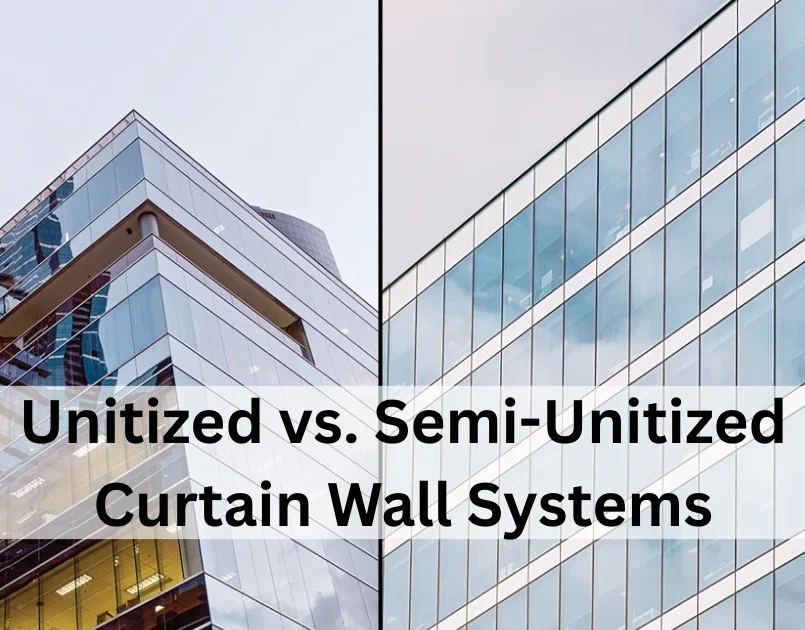 Unitized vs semi-unitized curtain wall systems comparison in commercial building facade design