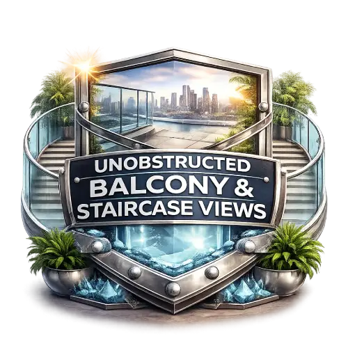 Glass balustrade system providing unobstructed balcony and staircase views
