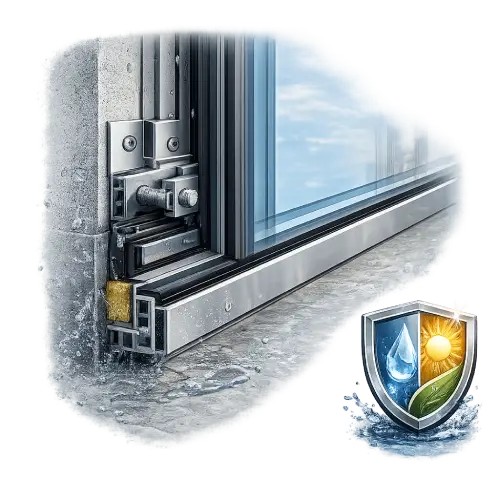 Weather-resistant sealing system for aluminium curtain wall glass facade installation