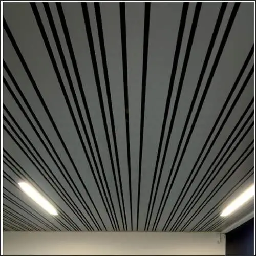 Multi-B metal ceiling system with parallel linear panels for stylish interiors