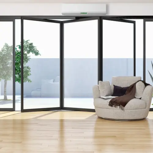 Slide and fold door system offering flexible space usage, wide openings, and modern aesthetics