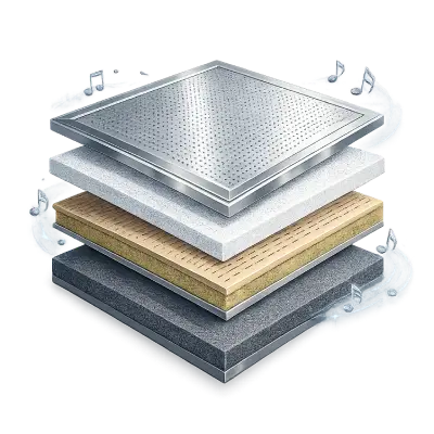 Acoustic metal tile ceiling panels for sound control
