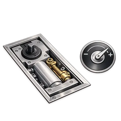 Adjustable dual-valve floor closer for customizing latching and closing speeds.