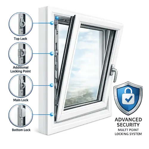 UPVC tilt and turn window with multi-point locking system