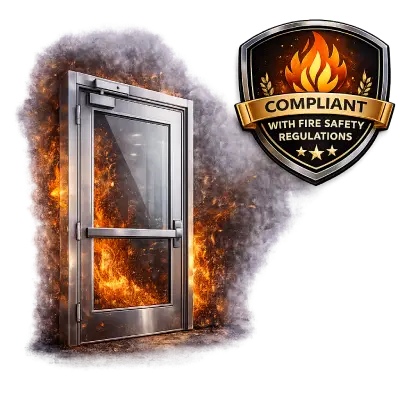 Fire rated glass partition compliant with safety regulations