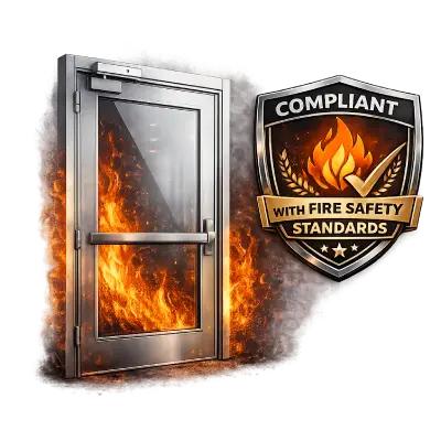 Fire rated glazed door compliant with safety standards