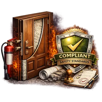 Fire rated wooden door compliant with safety standards