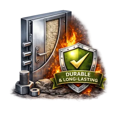 Durable fire rated metal door with long-lasting design