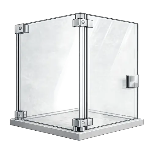 Durable heavy-duty glass clamps and brackets for secure shower screen installation.