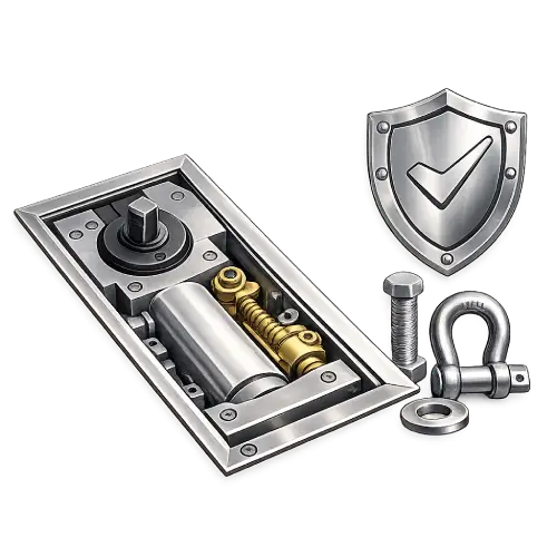 Corrosion-resistant commercial-grade stainless steel floor plate for high-traffic glass doors.