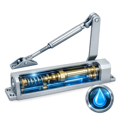Heavy-duty hydraulic door closer system with durable internal mechanism for long-lasting performance