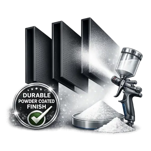 Powder-coated aluminium baffle ceiling with durable finish