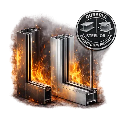 Fire rated glazed door with steel or aluminium frame