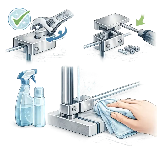 Easy-to-clean stainless steel shower hardware with a low-maintenance polished finish.