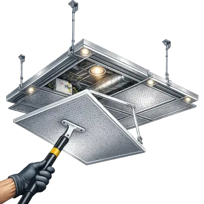 Metal tile ceiling with easy maintenance and access system