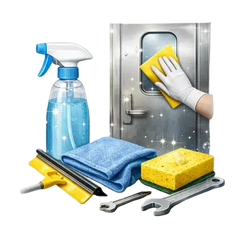 Easy to clean and maintain clean room door system