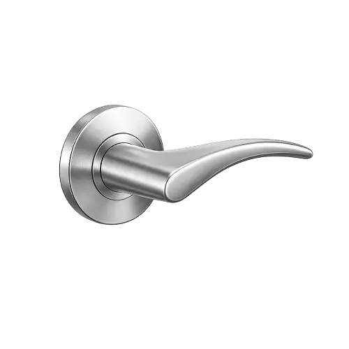 Ergonomically curved lever door handle designed for easy grip and accessibility compliance.