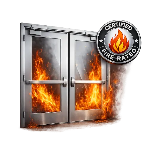 High-performance fire rated glazed door system