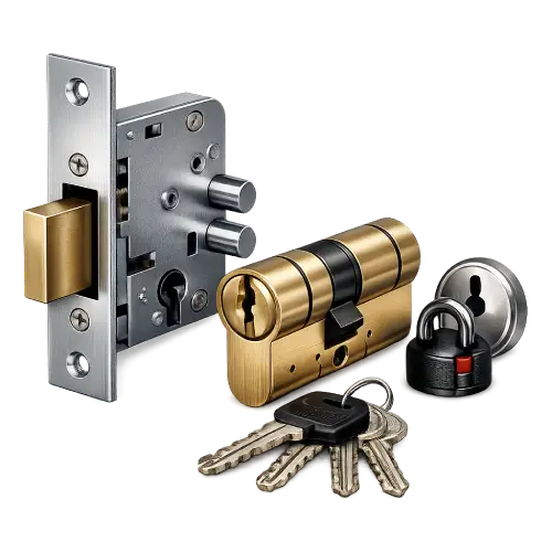 High-security mortise dead lock mechanism with reinforced steel bolts for anti-drill protection.