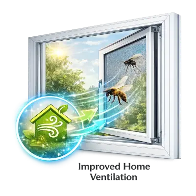 UPVC grill mesh window allowing improved ventilation