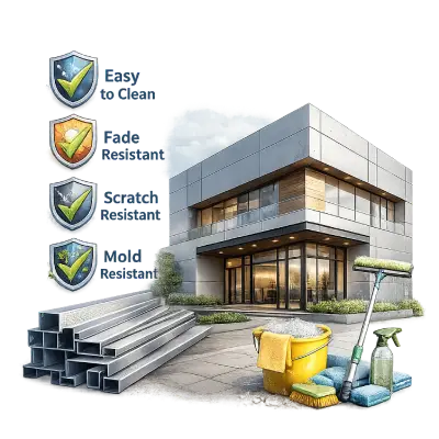 Low maintenance metal cladding facade system