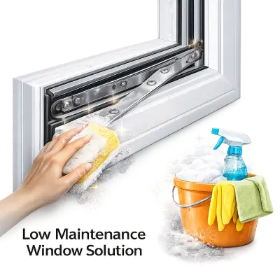 Low maintenance UPVC top hung window solution