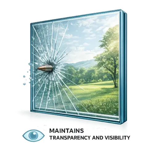 Anti burglary glass maintaining visibility and transparency