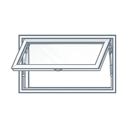 Minimalist top-hung aluminum window with a slim-line profile for contemporary building facades.