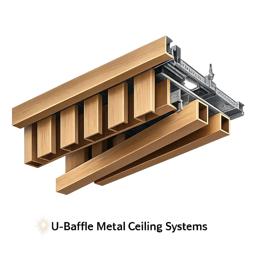 Modern aluminium baffle ceiling design for commercial spaces