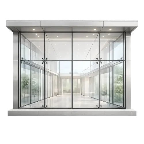 Minimalist architectural spider fitting for modern point-fixed glazing systems.