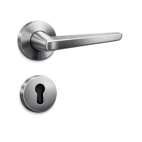 Minimalist architectural lever handle set for contemporary interior door design.