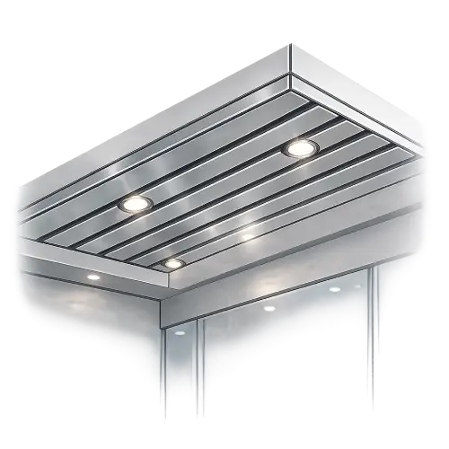 Modern architectural linear metal ceiling with a minimalist baffle design for open-plan offices.